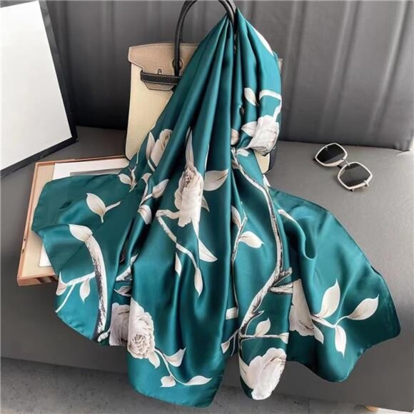 100% Large Silk Feeling Scarf -Women's Fashion Long Satin Neck Scarf - Picture 5 of 7